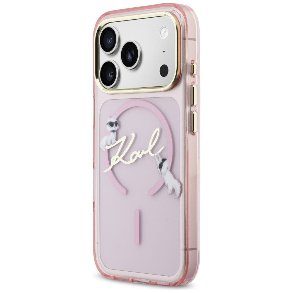 Karl Lagerfeld iPhone 17 Pro - Σκληρή Θήκη με Πλαίσιο Σιλικόνης - IML Choupettes Karl Script Logo MagSafe - Pink