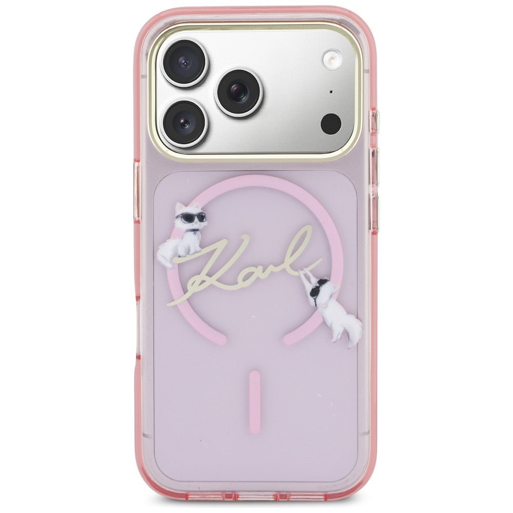 Karl Lagerfeld iPhone 17 Pro - Σκληρή Θήκη με Πλαίσιο Σιλικόνης - IML Choupettes Karl Script Logo MagSafe - Pink