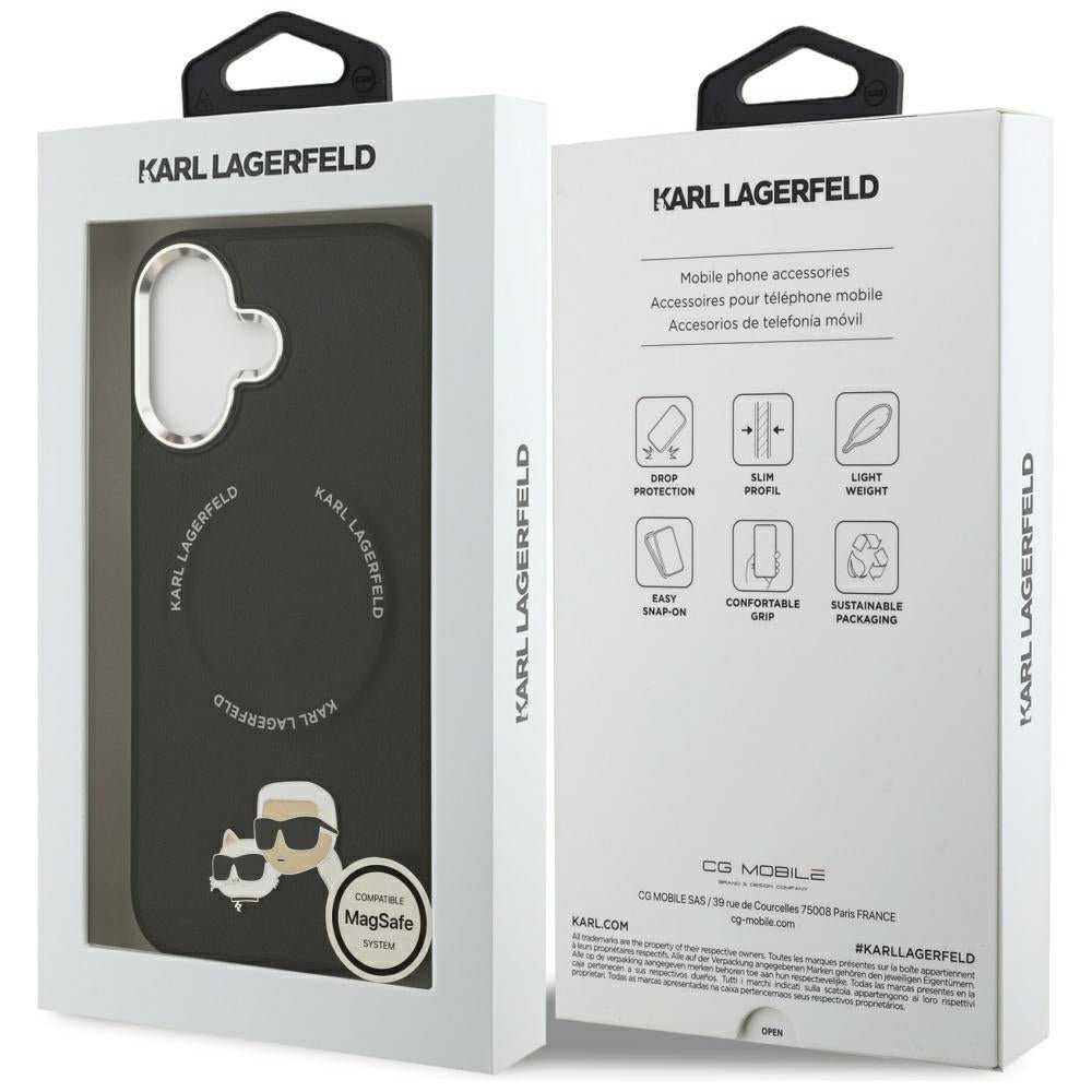 Karl Lagerfeld iPhone 17 - Σκληρή Θήκη με Επένδυση Συνθετικού Δέρματος - Karl and Choupette Pins MagSafe - Black
