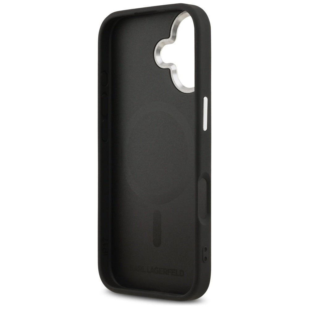Karl Lagerfeld iPhone 17 - Σκληρή Θήκη με Επένδυση Συνθετικού Δέρματος - Karl and Choupette Pins MagSafe - Black