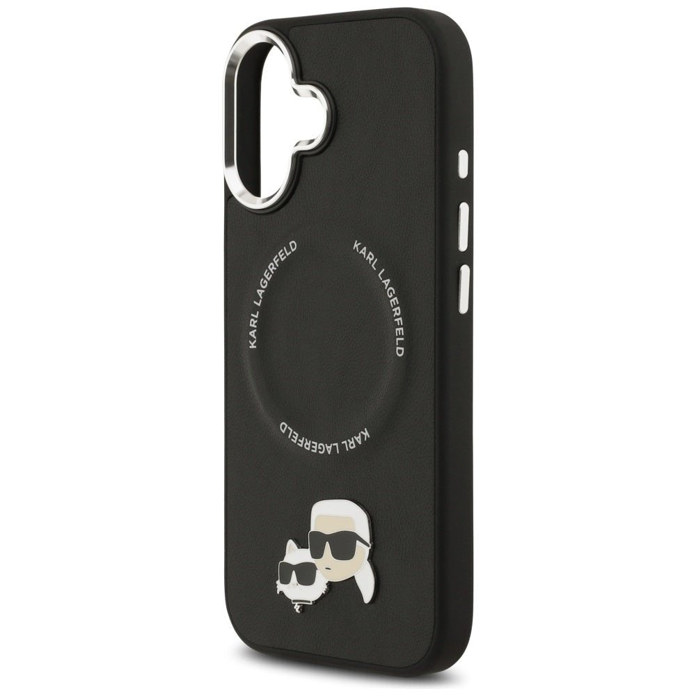 Karl Lagerfeld iPhone 17 - Σκληρή Θήκη με Επένδυση Συνθετικού Δέρματος - Karl and Choupette Pins MagSafe - Black