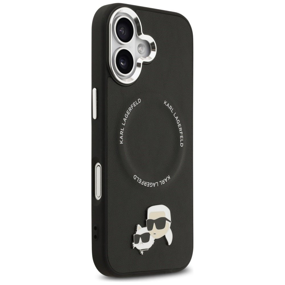 Karl Lagerfeld iPhone 17 - Σκληρή Θήκη με Επένδυση Συνθετικού Δέρματος - Karl and Choupette Pins MagSafe - Black