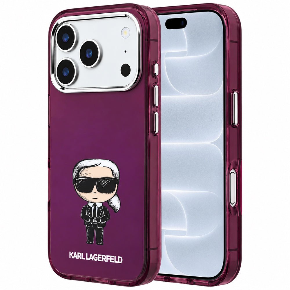 Karl Lagerfeld iPhone 18 Pro / iPhone 17 Pro - Σκληρή Θήκη MagSafe με Πλαίσιο Σιλικόνης - IML Ikonik Sketch Print - Burgundy