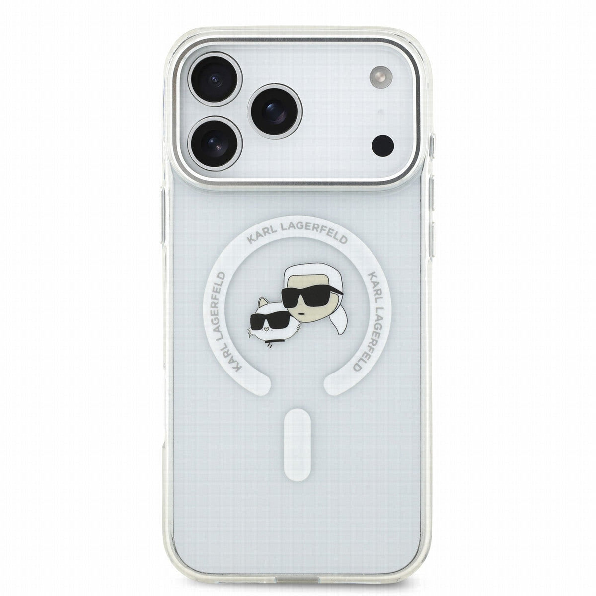 Karl Lagerfeld iPhone 18 Pro / iPhone 17 Pro - Σκληρή Θήκη MagSafe με Πλαίσιο Σιλικόνης - IML K and CH Heads Metal Frame - White