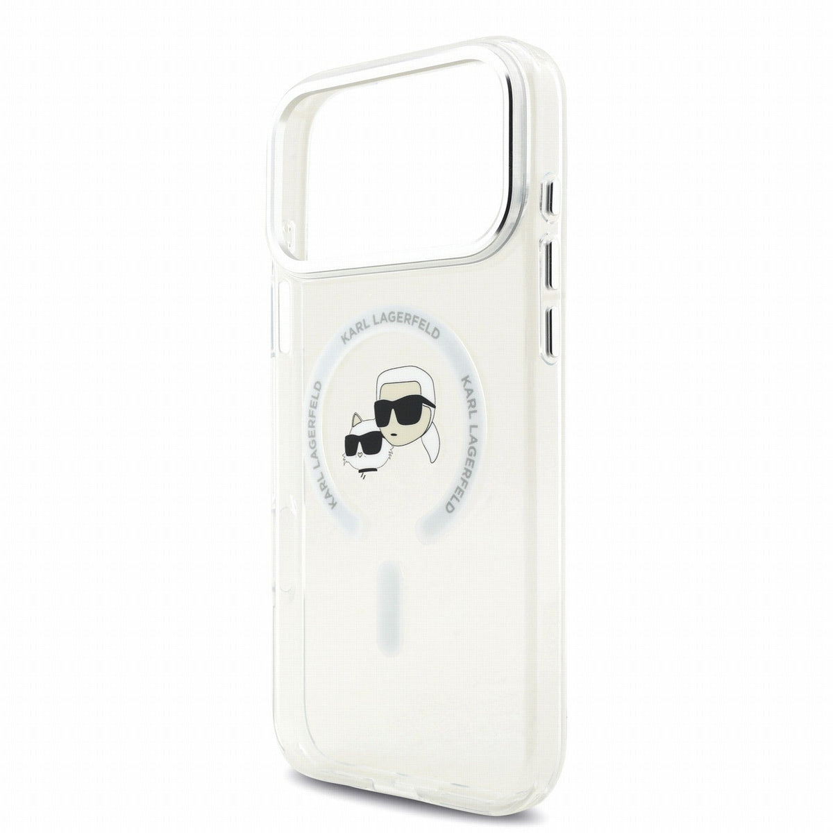 Karl Lagerfeld iPhone 18 Pro / iPhone 17 Pro - Σκληρή Θήκη MagSafe με Πλαίσιο Σιλικόνης - IML K and CH Heads Metal Frame - White