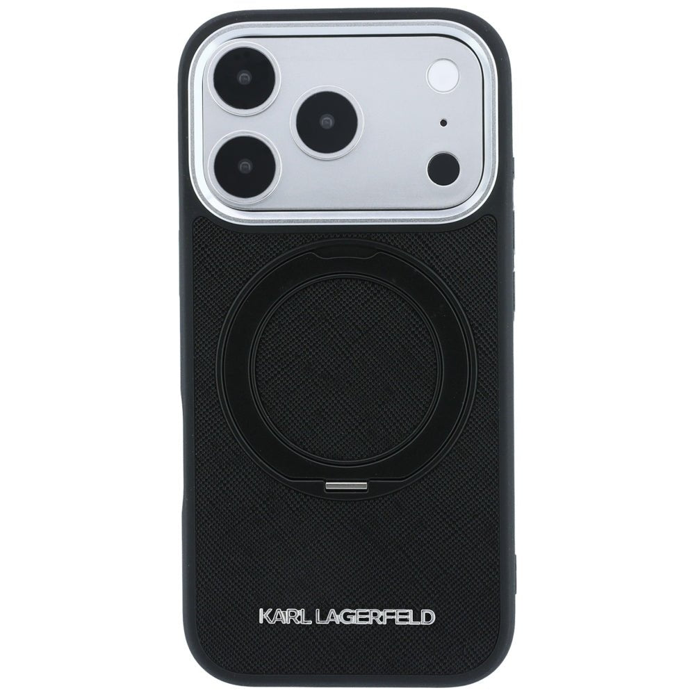 Karl Lagerfeld iPhone 18 Pro / iPhone 17 Pro - Σκληρή Θήκη με Δαχτυλίδι Συγκράτησης MagSafe - Ring Stand 360 Saffiano - Black