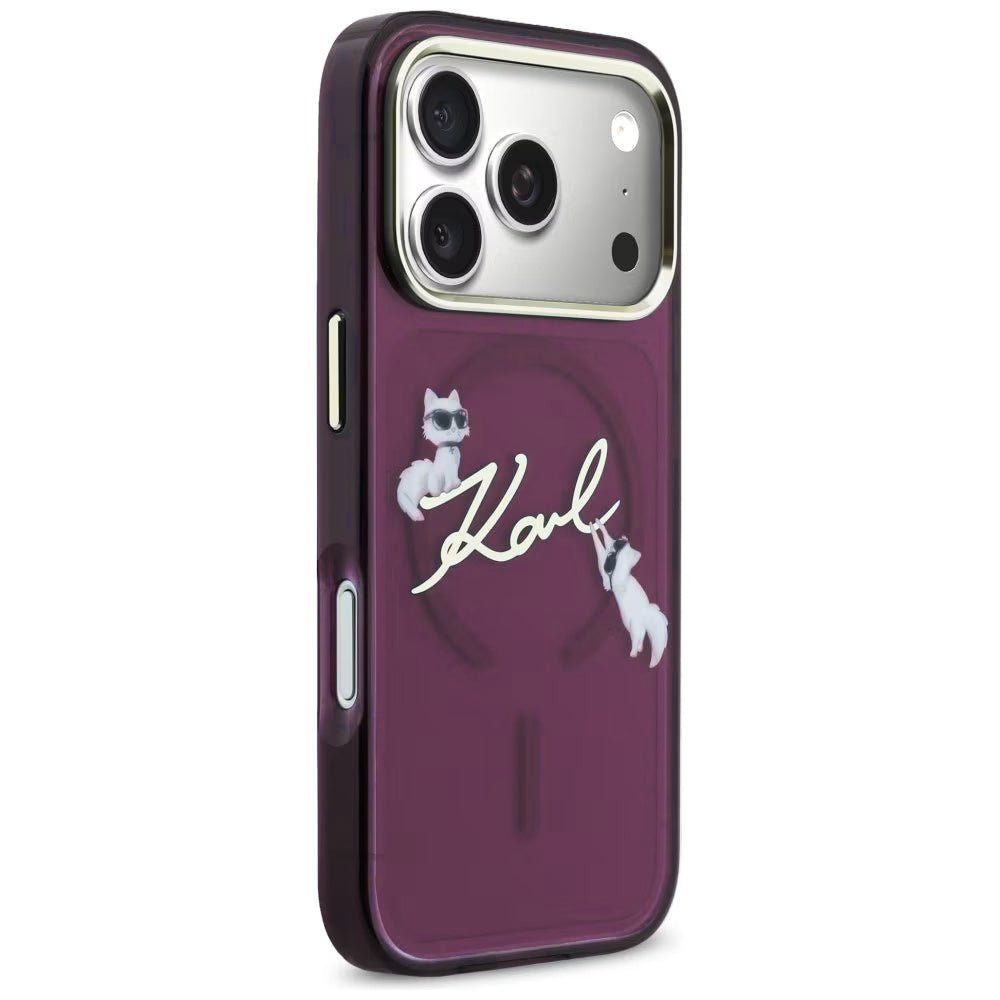 Karl Lagerfeld iPhone 18 Pro / iPhone 17 Pro - Σκληρή Θήκη με Πλαίσιο Σιλικόνης και MagSafe - Script Logo - Burgundy