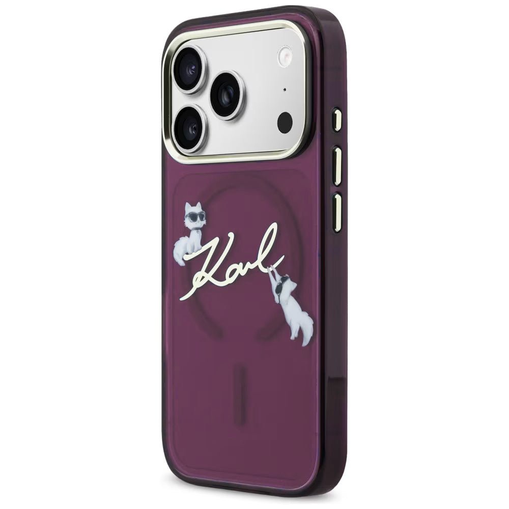 Karl Lagerfeld iPhone 18 Pro / iPhone 17 Pro - Σκληρή Θήκη με Πλαίσιο Σιλικόνης και MagSafe - Script Logo - Burgundy