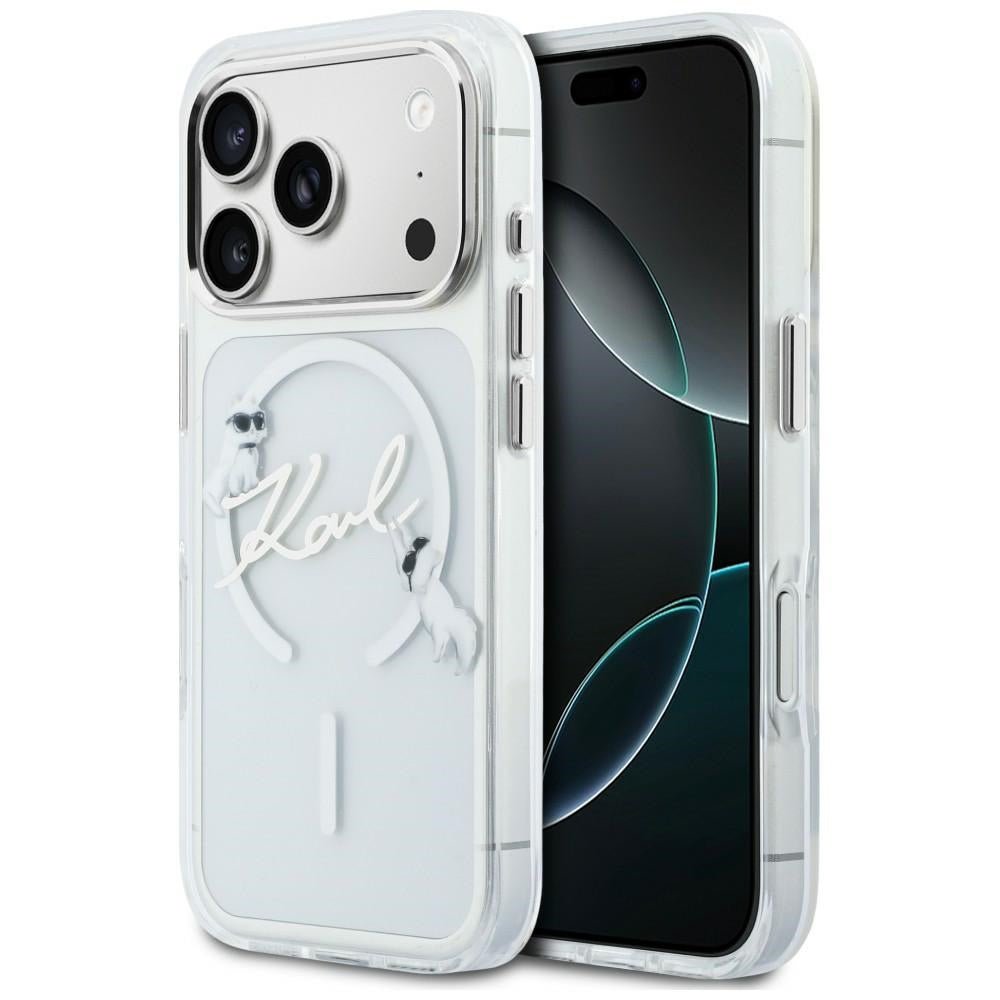 Karl Lagerfeld iPhone 18 Pro / iPhone 17 Pro - Σκληρή Θήκη με Πλαίσιο Σιλικόνης και MagSafe - Script Logo - Clear