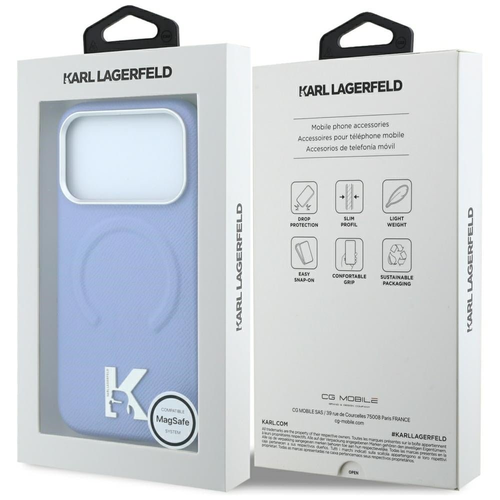 Karl Lagerfeld iPhone 18 Pro / iPhone 17 Pro - Σκληρή Θήκη με Πλαίσιο Σιλικόνης MagSafe - Grained Embossed Ring & Kameo Logo - Light Blue