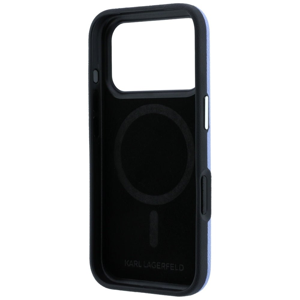 Karl Lagerfeld iPhone 18 Pro / iPhone 17 Pro - Σκληρή Θήκη με Πλαίσιο Σιλικόνης MagSafe - Grained Embossed Ring & Kameo Logo - Light Blue