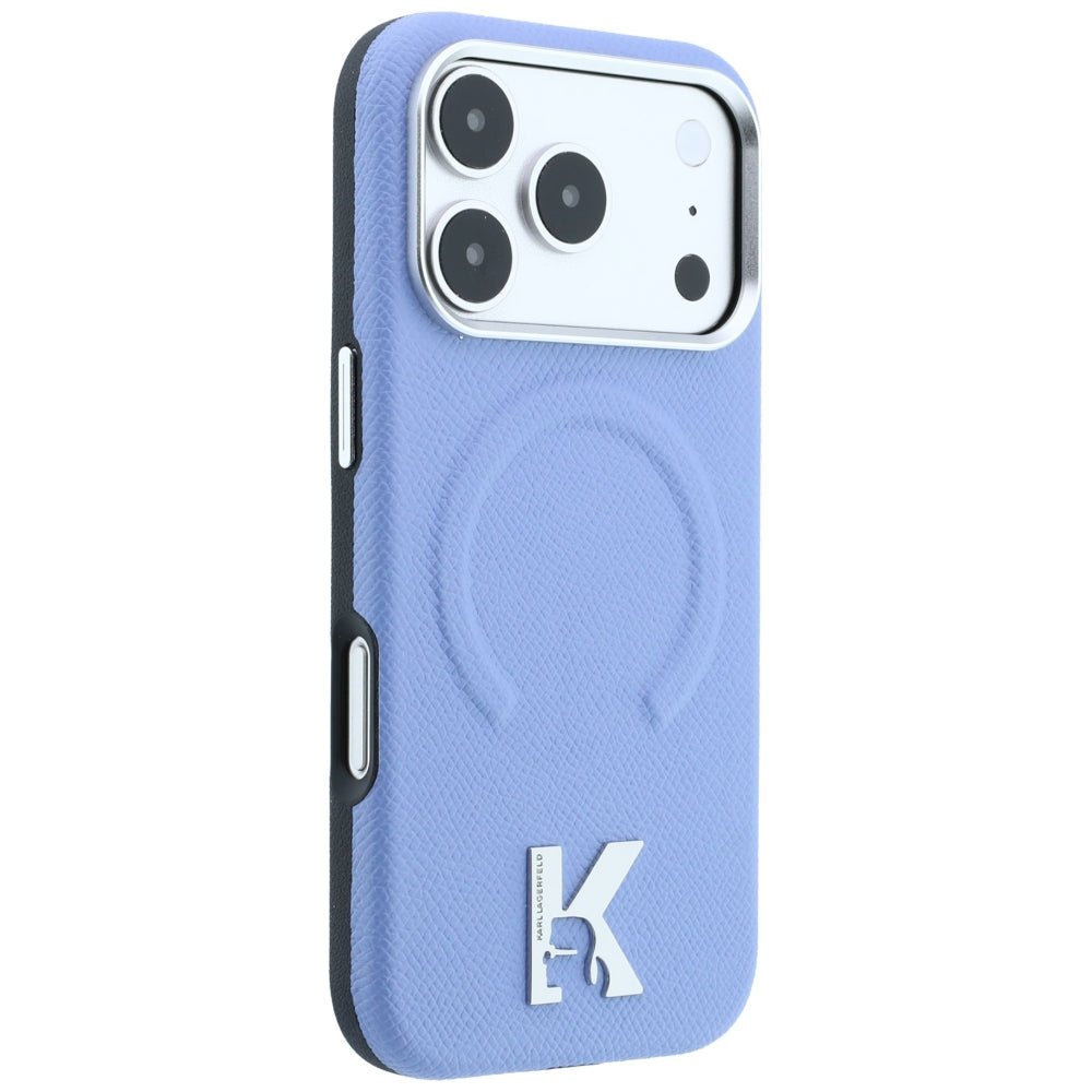 Karl Lagerfeld iPhone 18 Pro / iPhone 17 Pro - Σκληρή Θήκη με Πλαίσιο Σιλικόνης MagSafe - Grained Embossed Ring & Kameo Logo - Light Blue