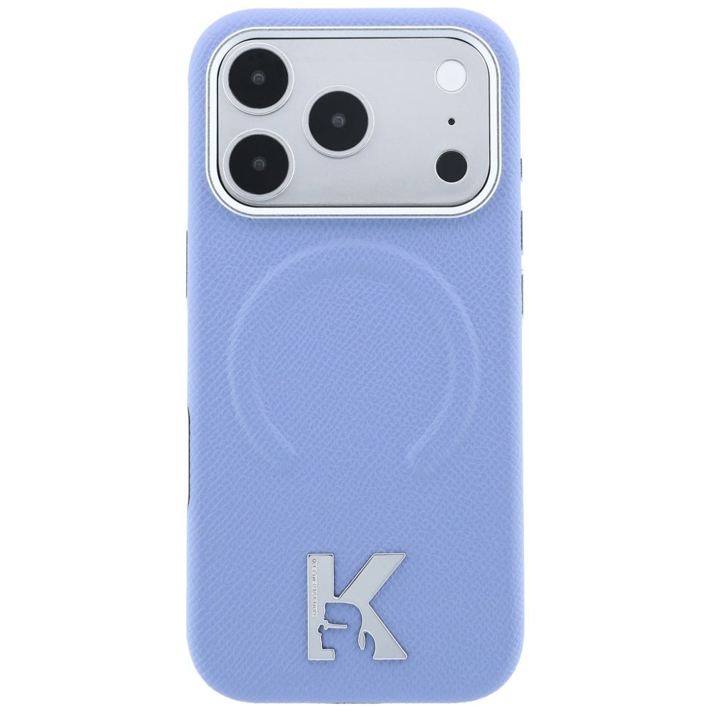 Karl Lagerfeld iPhone 18 Pro / iPhone 17 Pro - Σκληρή Θήκη με Πλαίσιο Σιλικόνης MagSafe - Grained Embossed Ring & Kameo Logo - Light Blue