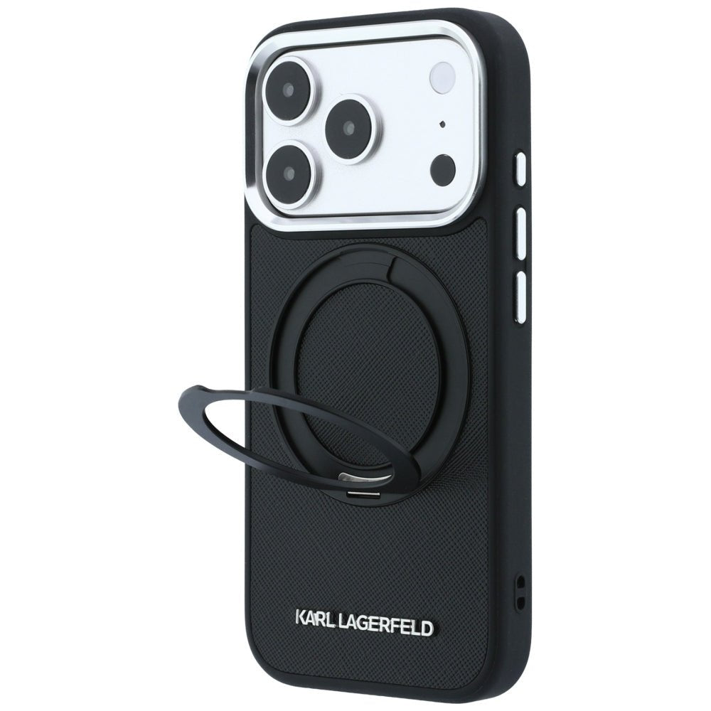 Karl Lagerfeld iPhone 18 Pro Max / iPhone 17 Pro Max - Σκληρή Θήκη με Δαχτυλίδι Συγκράτησης MagSafe - Ring Stand 360 Saffiano - Black