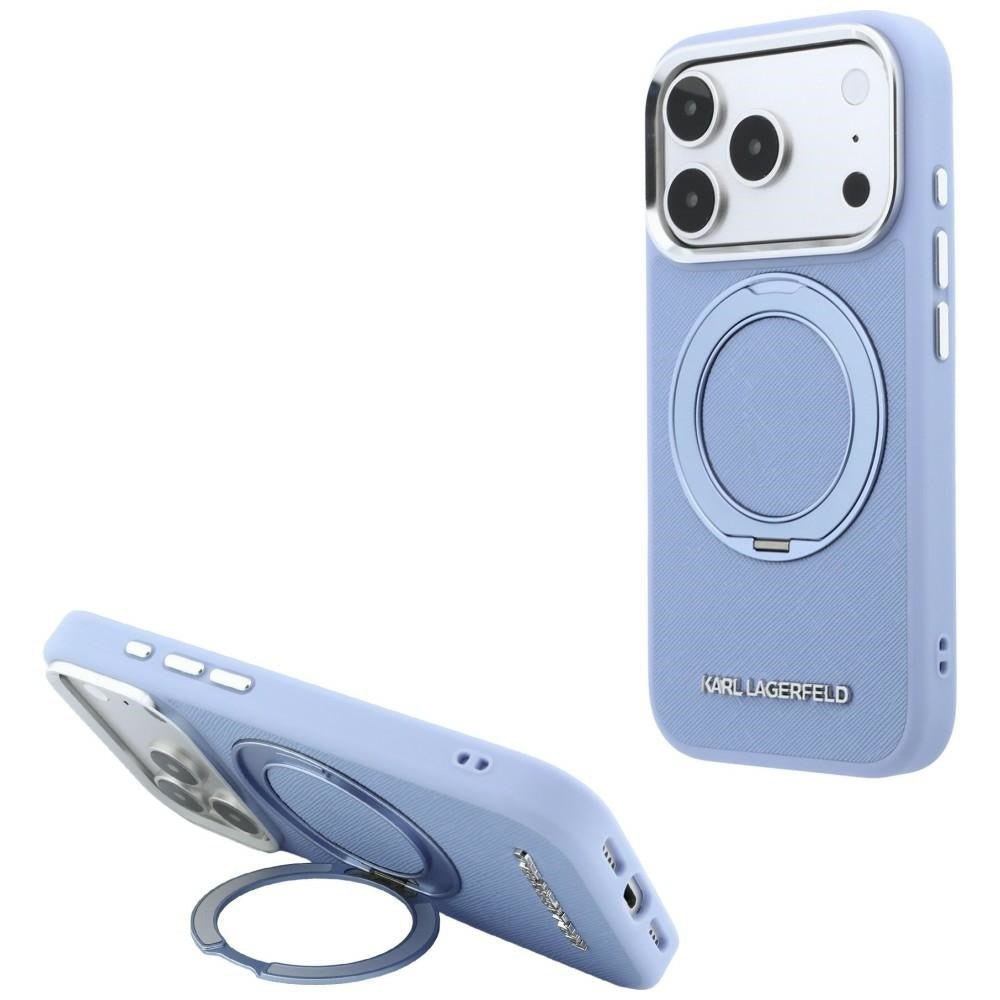 Karl Lagerfeld iPhone 18 Pro Max / iPhone 17 Pro Max - Σκληρή Θήκη με Δαχτυλίδι Συγκράτησης MagSafe - Ring Stand 360 Saffiano - Blue