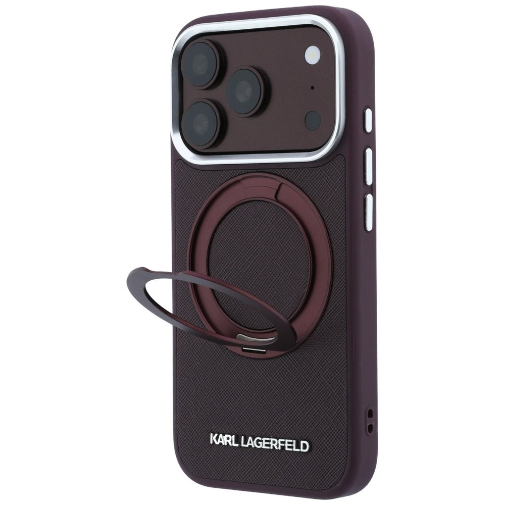 Karl Lagerfeld iPhone 18 Pro Max / iPhone 17 Pro Max - Σκληρή Θήκη με Δαχτυλίδι Συγκράτησης MagSafe - Ring Stand 360 Saffiano - Burgundy