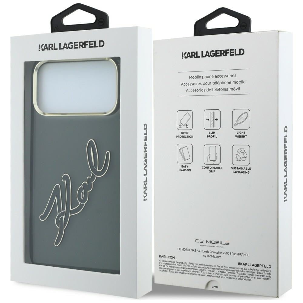 Karl Lagerfeld iPhone 18 Pro Max / iPhone 17 Pro Max - Σκληρή Θήκη με Πλαίσιο Σιλικόνης - IML Big Signature Resin Metal Frame - Black