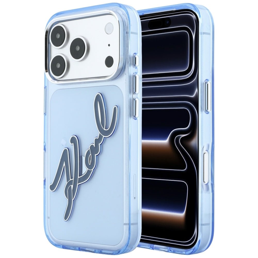 Karl Lagerfeld iPhone 18 Pro Max / iPhone 17 Pro Max - Σκληρή Θήκη με Πλαίσιο Σιλικόνης - IML Big Signature Resin Metal Frame - Blue