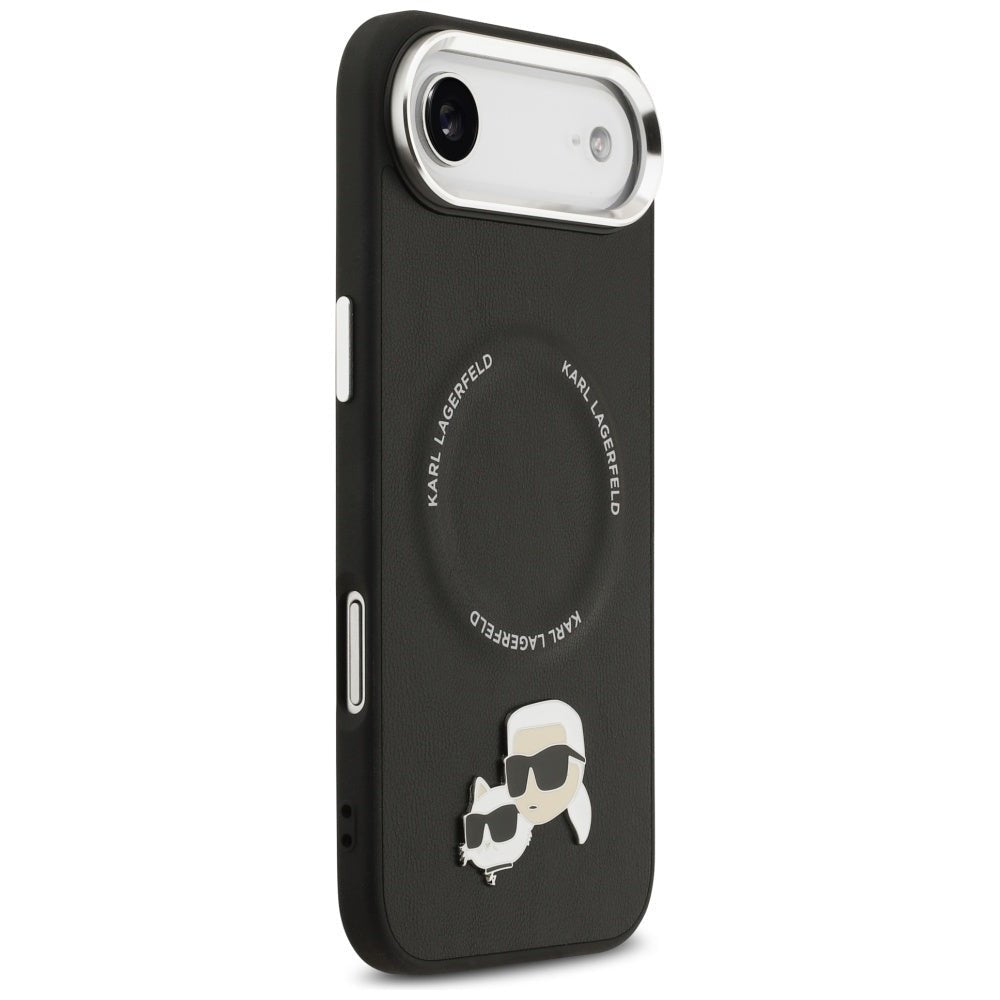 Karl Lagerfeld iPhone Air - Σκληρή Θήκη με Επένδυση Συνθετικού Δέρματος - Karl and Choupette Pins MagSafe - Black