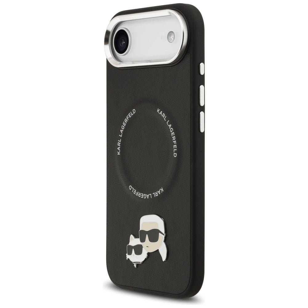 Karl Lagerfeld iPhone Air - Σκληρή Θήκη με Επένδυση Συνθετικού Δέρματος - Karl and Choupette Pins MagSafe - Black