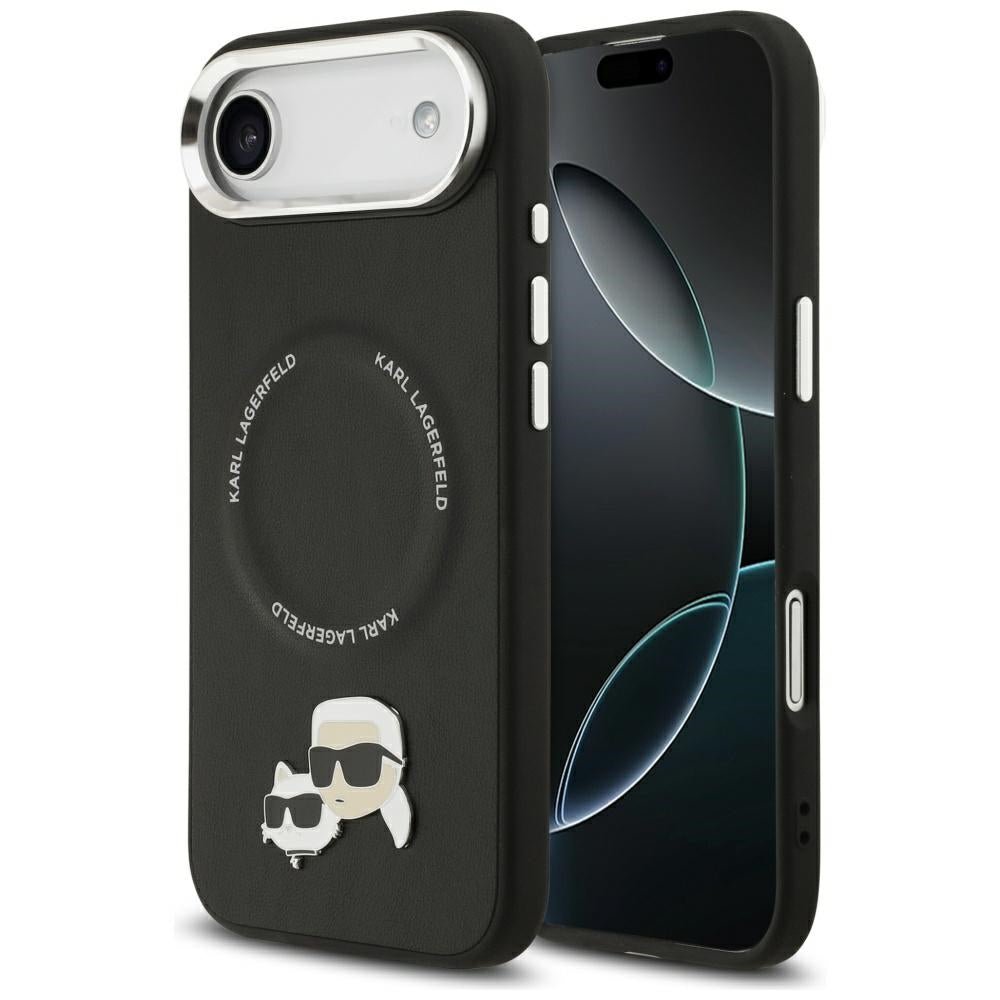 Karl Lagerfeld iPhone Air - Σκληρή Θήκη με Επένδυση Συνθετικού Δέρματος - Karl and Choupette Pins MagSafe - Black