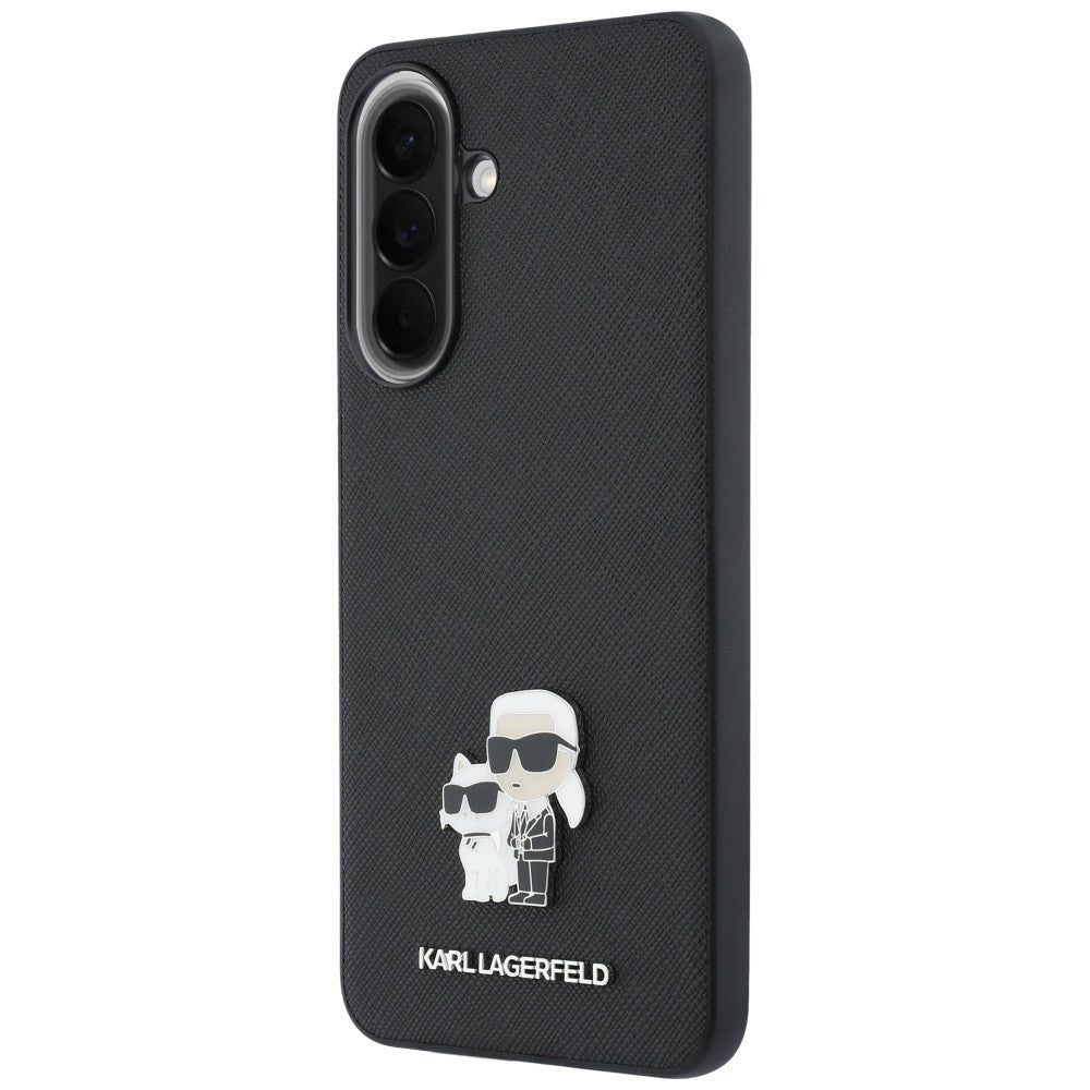 Karl Lagerfeld Samsung Galaxy A37 5G - Σκληρή Θήκη με Επένδυση Συνθετικού Δέρματος - Saffiano w/ Karl and Choupette Metal Logo - Black