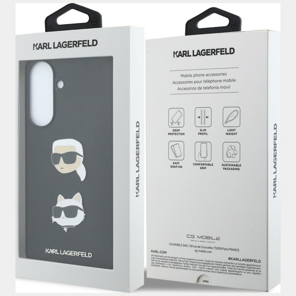Karl Lagerfeld Samsung Galaxy A57 5G - Σκληρή Θήκη με Επένδυση Συνθετικού Δέρματος και Πλαίσιο Σιλικόνης - Karl and Choupette Heads Pins and Logo - Black