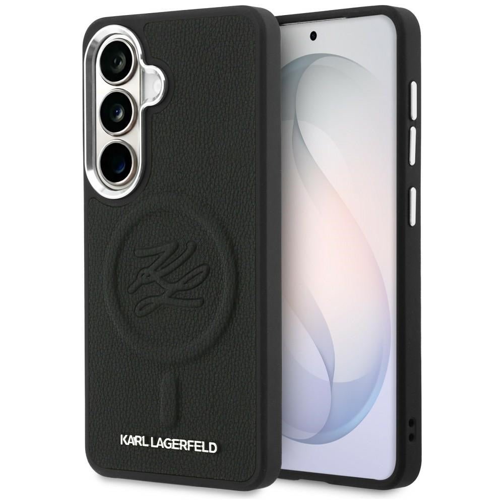 Karl Lagerfeld Samsung Galaxy S26 - Σκληρή Θήκη με Επένδυση Οικολογικού Δέρματος και MagSafe - Embossed Ring Initial and Metal Logo - Black