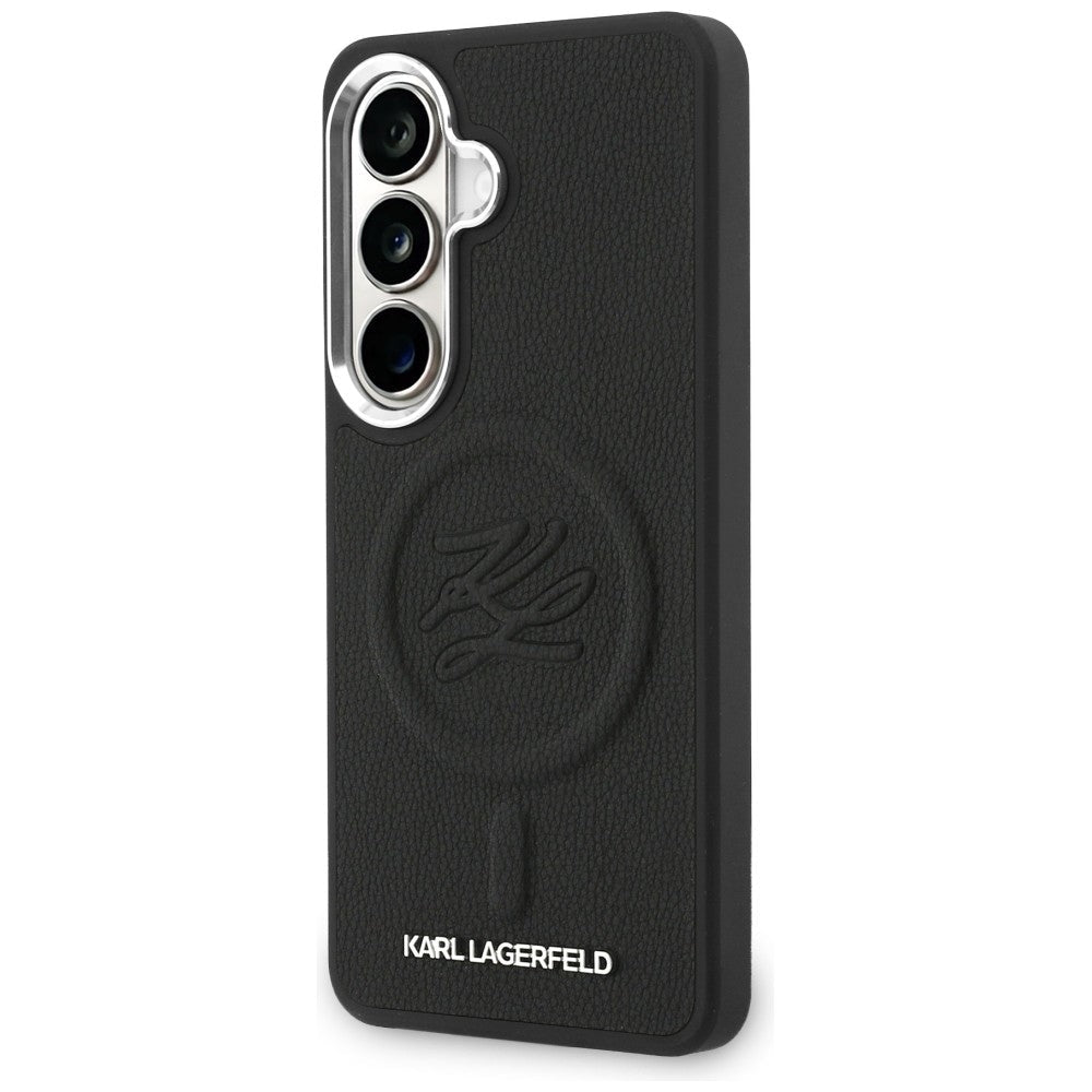 Karl Lagerfeld Samsung Galaxy S26 - Σκληρή Θήκη με Επένδυση Οικολογικού Δέρματος και MagSafe - Embossed Ring Initial and Metal Logo - Black