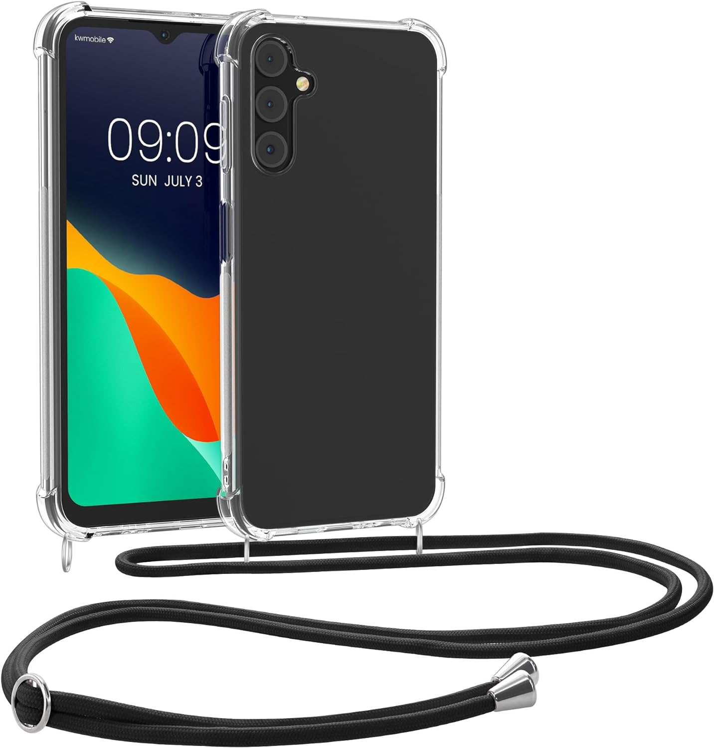 KW Samsung Galaxy A15 4G / A15 5G Θήκη Σιλικόνης TPU με Λουράκι - Διάφανη / Black