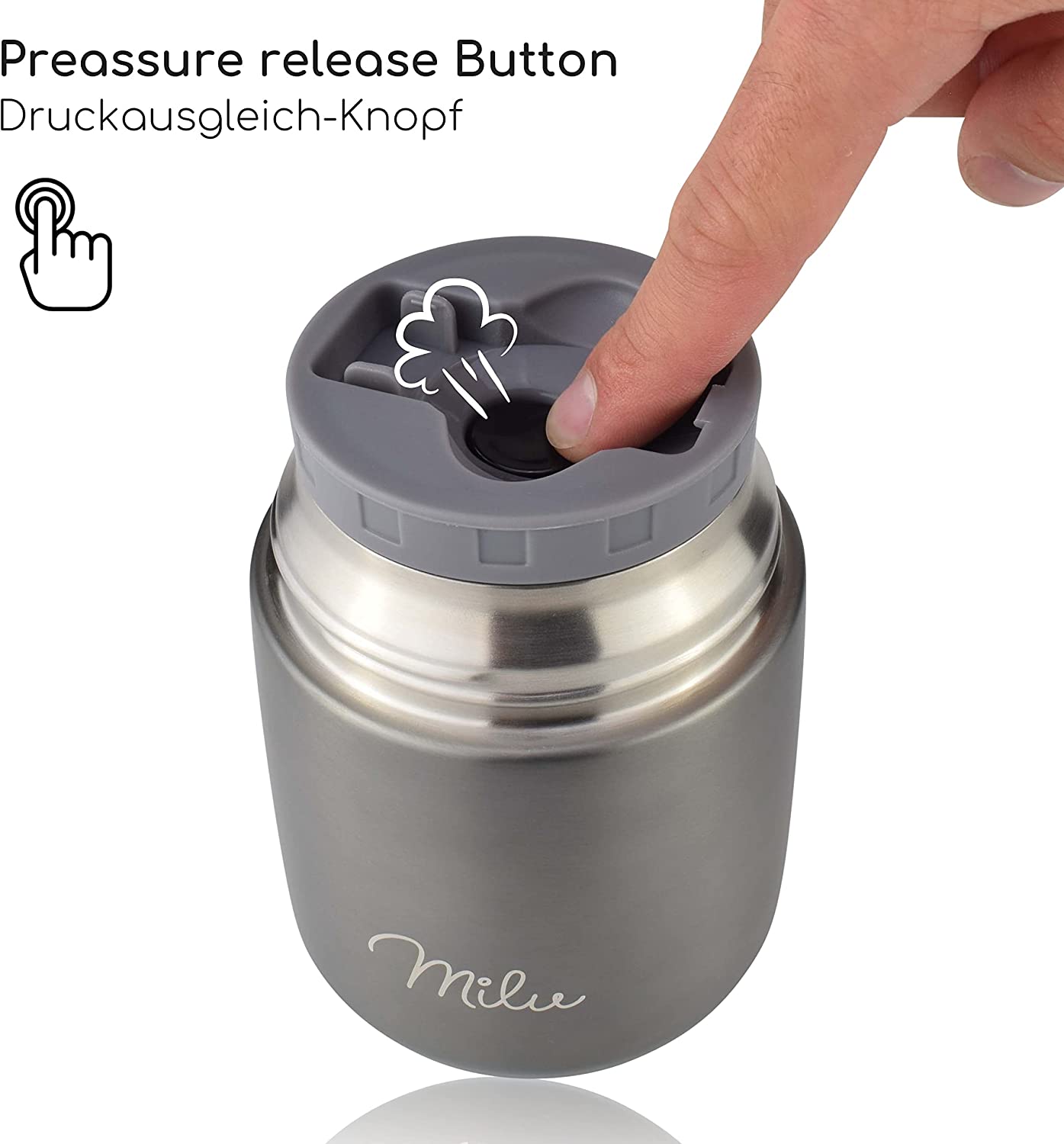 Milu Θερμός Φαγητού από Ανοξείδωτο Ατσάλι με Καπάκι - Μπολ και Κουτάλι - 650ml - Grey - 6284