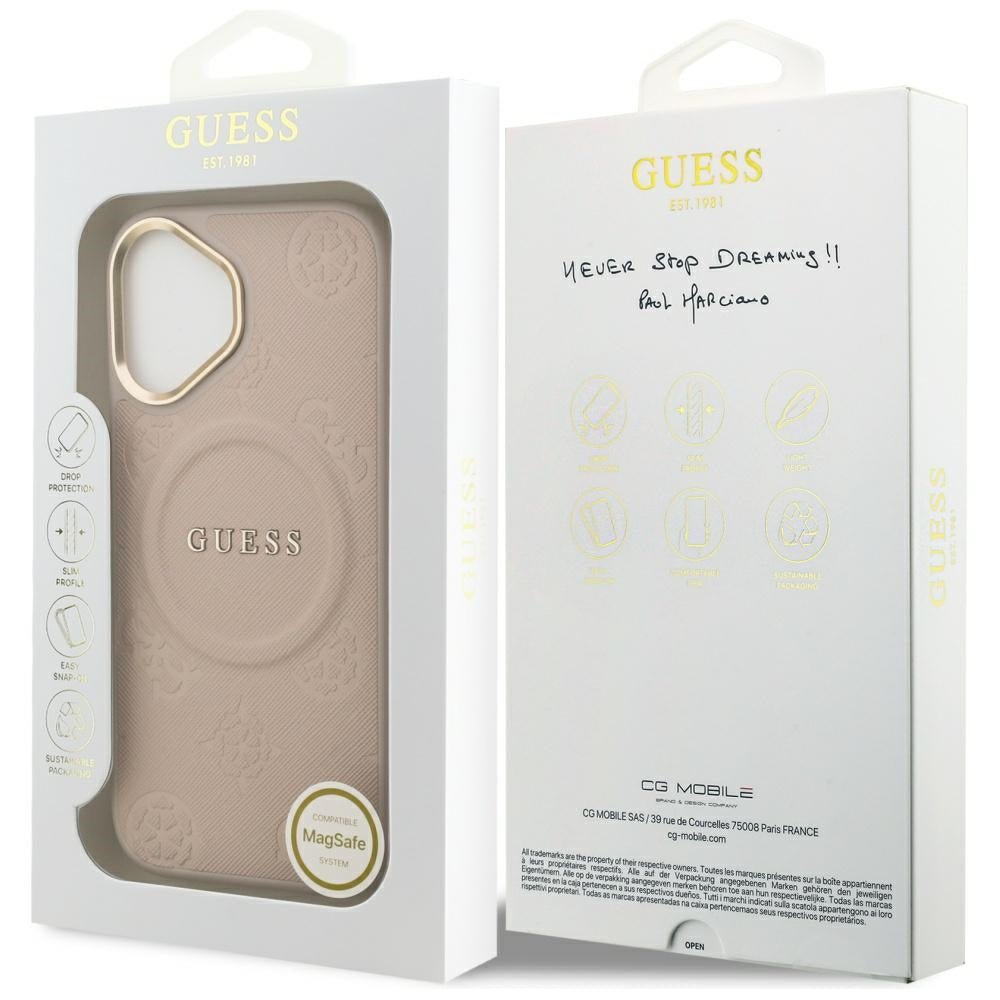 Guess iPhone 17 - Peony Hot Stamp MagSafe - Σκληρή Θήκη με Επένδυση Συνθετικού Δέρματος - Pink - GUHMP17SPSAMSECP