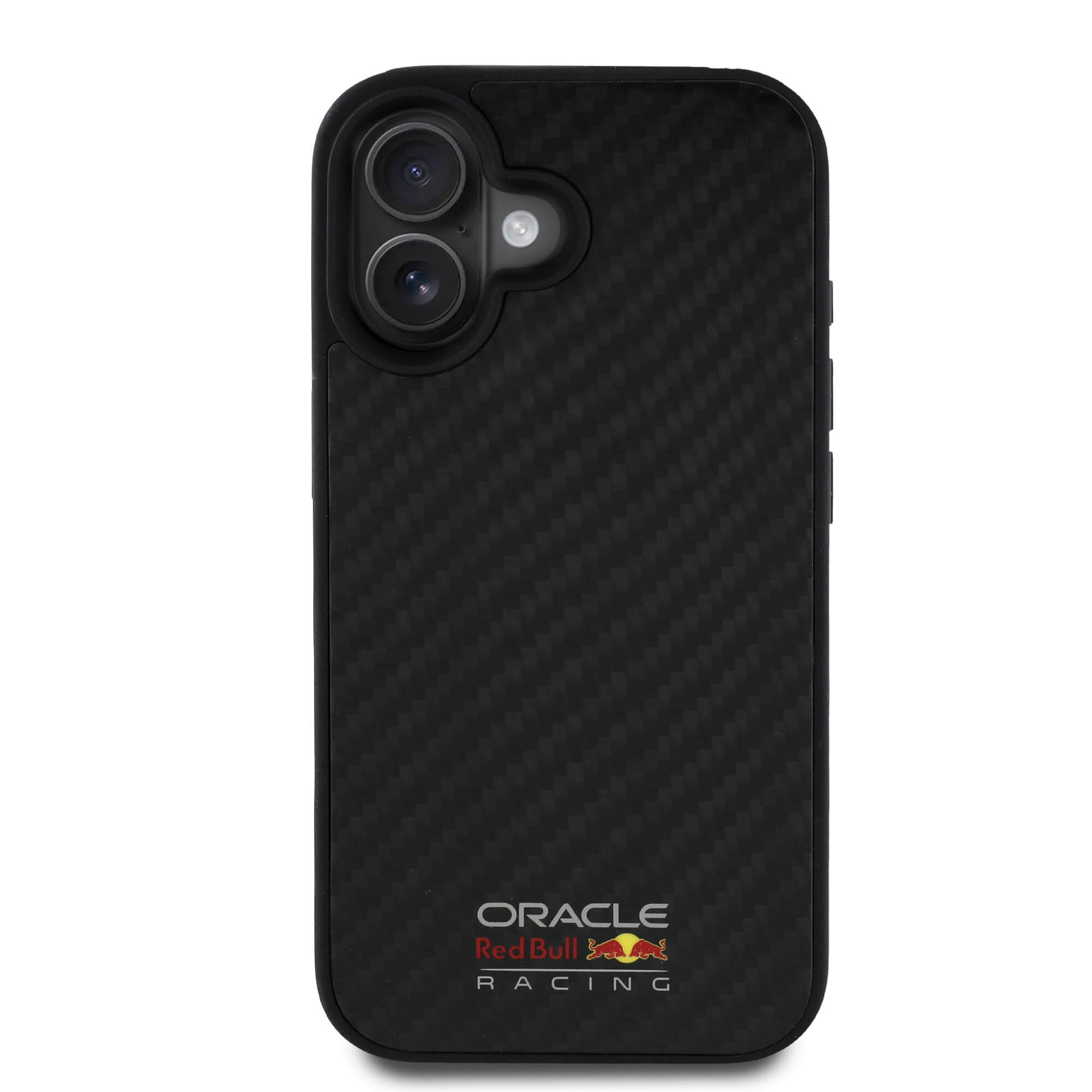 Red Bull iPhone 16 - Carbon Fiber Shiny Logo - MagSafe Σκληρή Θήκη με Πλαίσιο Σιλικόνης - Black - RBHMP16S24CFILSK