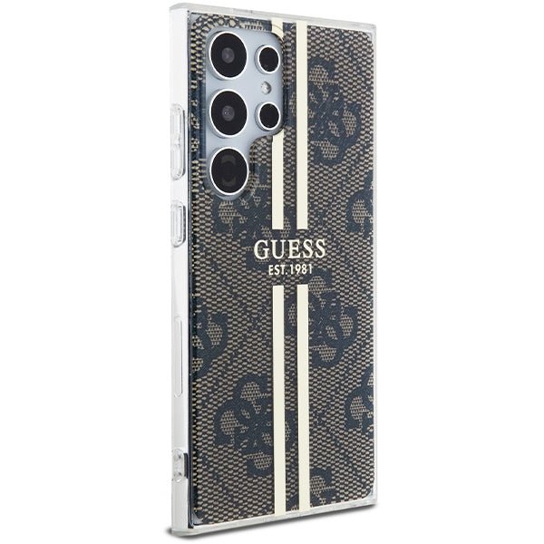Guess Samsung Galaxy S24 Ultra - IML 4G Gold Stripe Σκληρή Θήκη με Πλαίσιο Σιλικόνης - Brown - GUHCS24LH4PSEGW