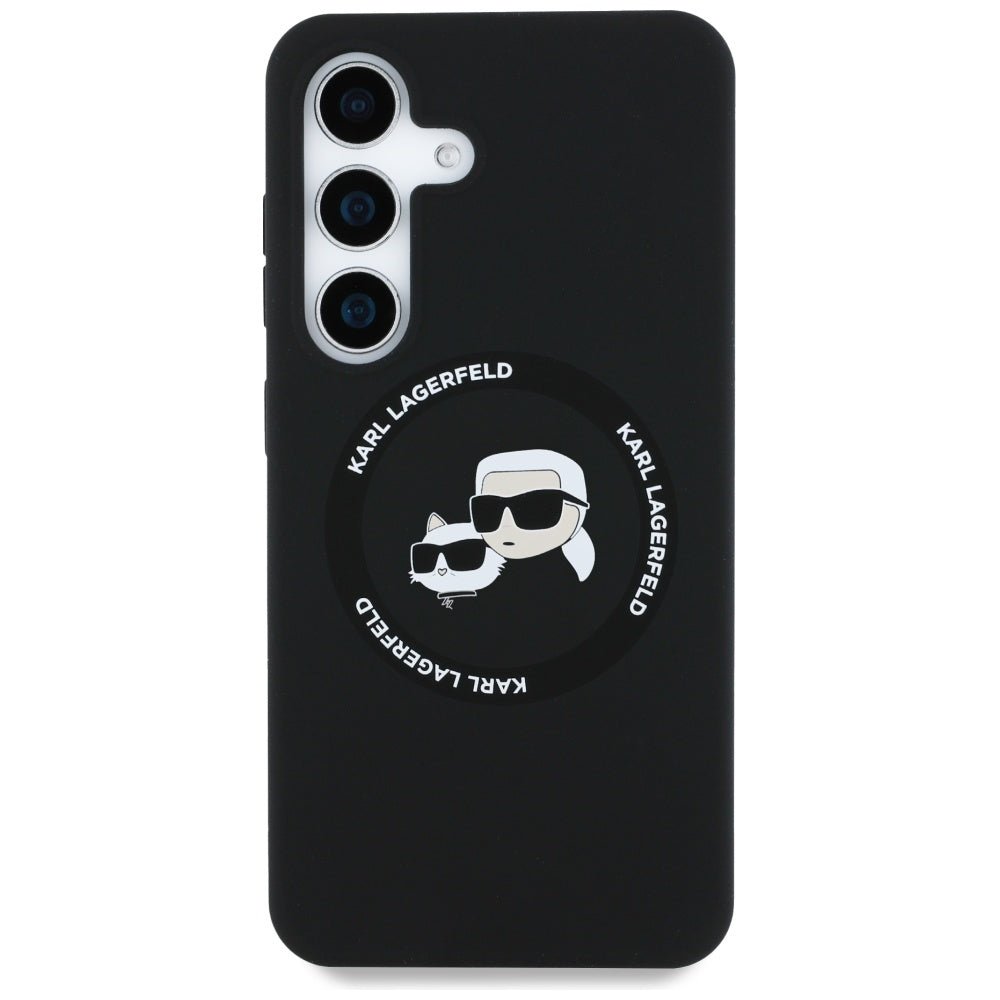 Karl Lagerfeld Samsung Galaxy S25 - Silicone Double Heads and Circle - Σκληρή Θήκη Σιλικόνης με MagSafe - Black - KLHMS25SSKCHTCK