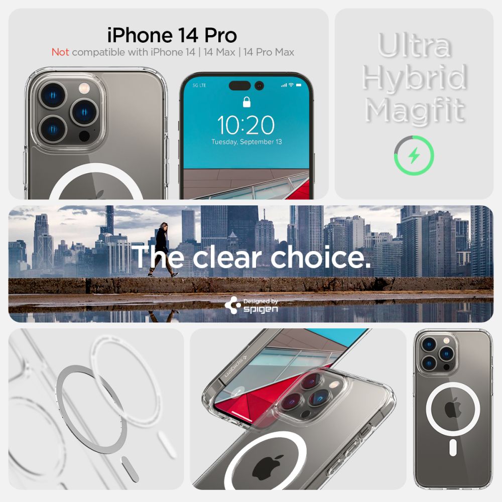 Spigen iPhone 14 Pro Ultra Hybrid Mag Σκληρή Θήκη με Πλαίσιο Σιλικόνης Και MagSafe - White / Διάφανη