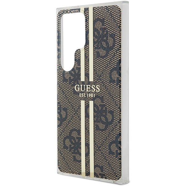 Guess Samsung Galaxy S24 Ultra - IML 4G Gold Stripe Σκληρή Θήκη με Πλαίσιο Σιλικόνης - Brown - GUHCS24LH4PSEGW