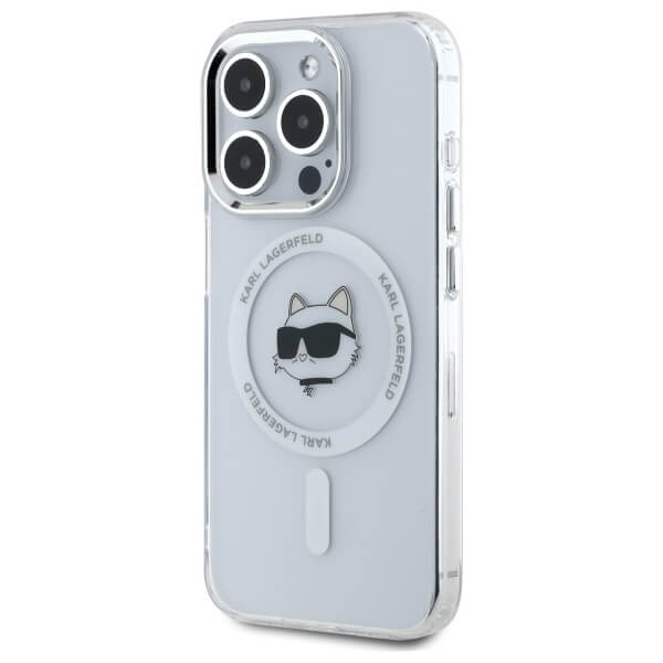 Karl Lagerfeld iPhone 15 Pro Max - IML Metal Choupette Head - MagSafe Σκληρή Θήκη με Πλαίσιο Σιλικόνης - White - KLHMP15XHLSCHH