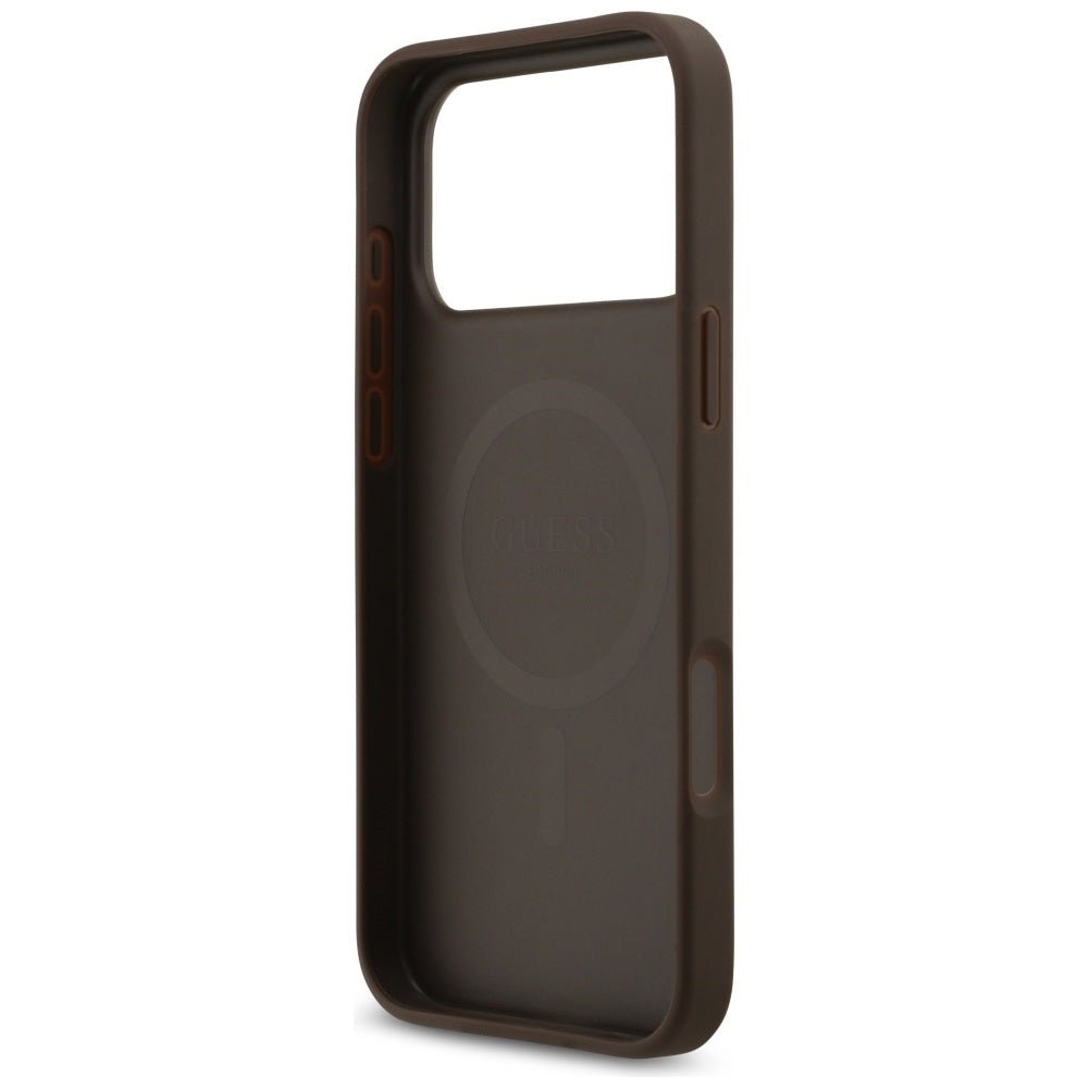 Guess iPhone 17 Pro Max - 4G Circle Classic Logo MagSafe - Θήκη με Επένδυση Συνθετικού Δέρματος - Brown - GUHMP17XP4PGRSGW