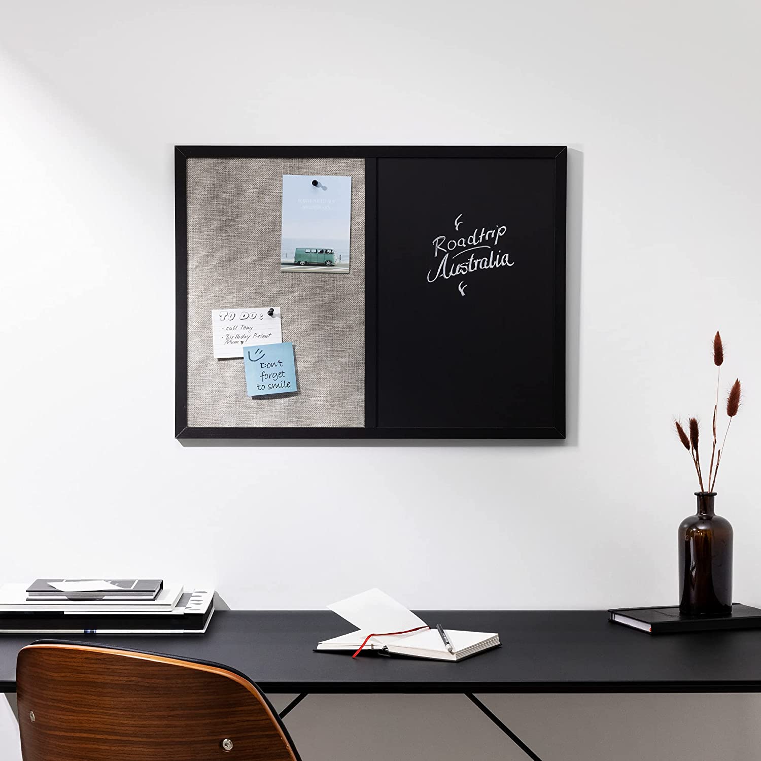 Navaris Combo Board with Chalk and Fabric Boards - Διπλός Πίνακας Ανακοινώσεων με Μαγνητικό Μαυροπίνακα και Πίνακα από Ύφασμα - Black / Beige - 51755.6.11