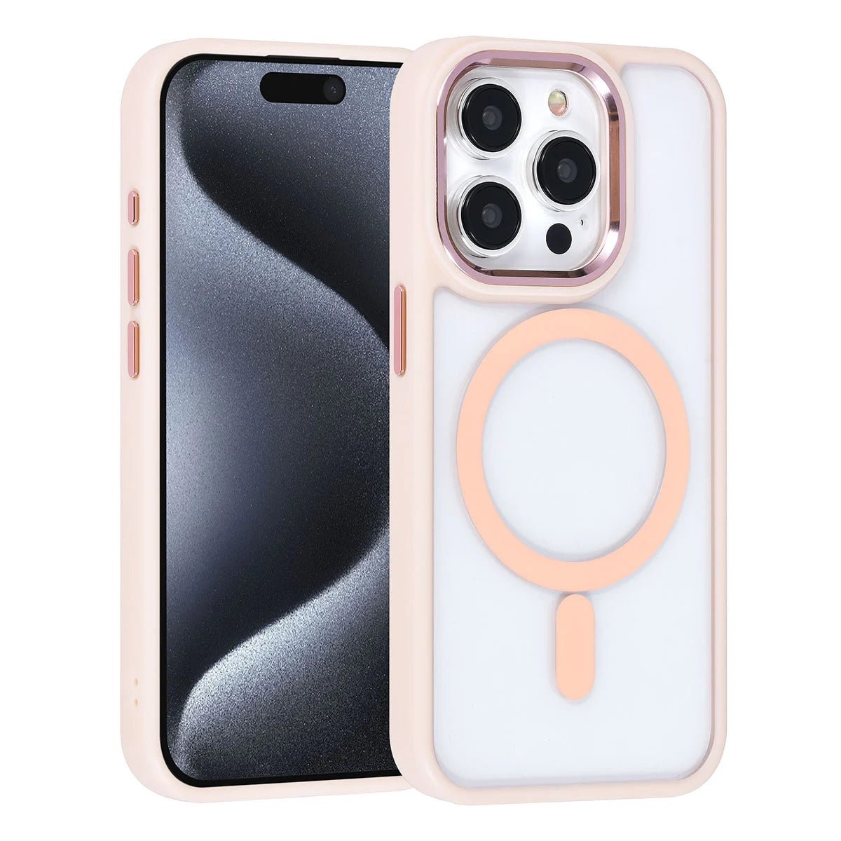 Tuniq iPhone 15 Pro - MagSafe - Σκληρή Θήκη με Πλαίσιο Σιλικόνης - Ροζ / Διάφανη