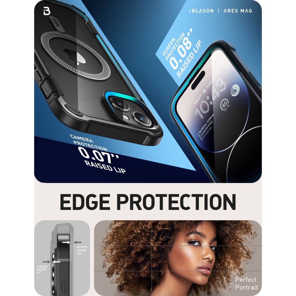 i - Blason iPhone 15 Ares Mag MagSafe Σκληρή Θήκη με Πλαίσιο Σιλικόνης και Προστασία Οθόνης - Black