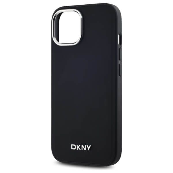DKNY iPhone 15 Plus - Plain Logo MagSafe Σκληρή Θήκη με Επένδυση Συνθετικού Δέρματος - Black