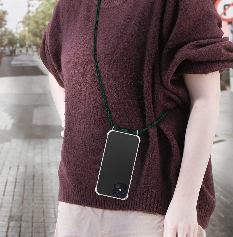 KW iPhone 12 Pro Θήκη Σιλικόνης TPU με Λουράκι - Διάφανη / Dark Green - 52730.80