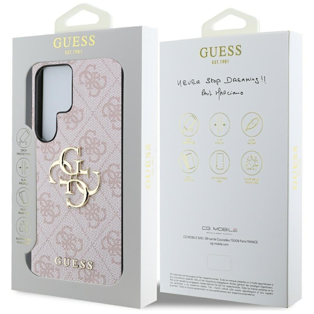 Guess Samsung Galaxy S25 Ultra - 4G Big Metal Logo - Θήκη με Επένδυση Συνθετικού Δέρματος - Pink - GUHCS25L4GMGPI