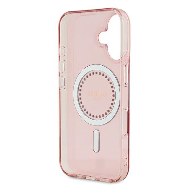Guess iPhone 16 Plus - IML Rhinestones - MagSafe Σκληρή Θήκη με Πλαίσιο Σιλικόνης - Pink - GUHMP16MPFTDTEP