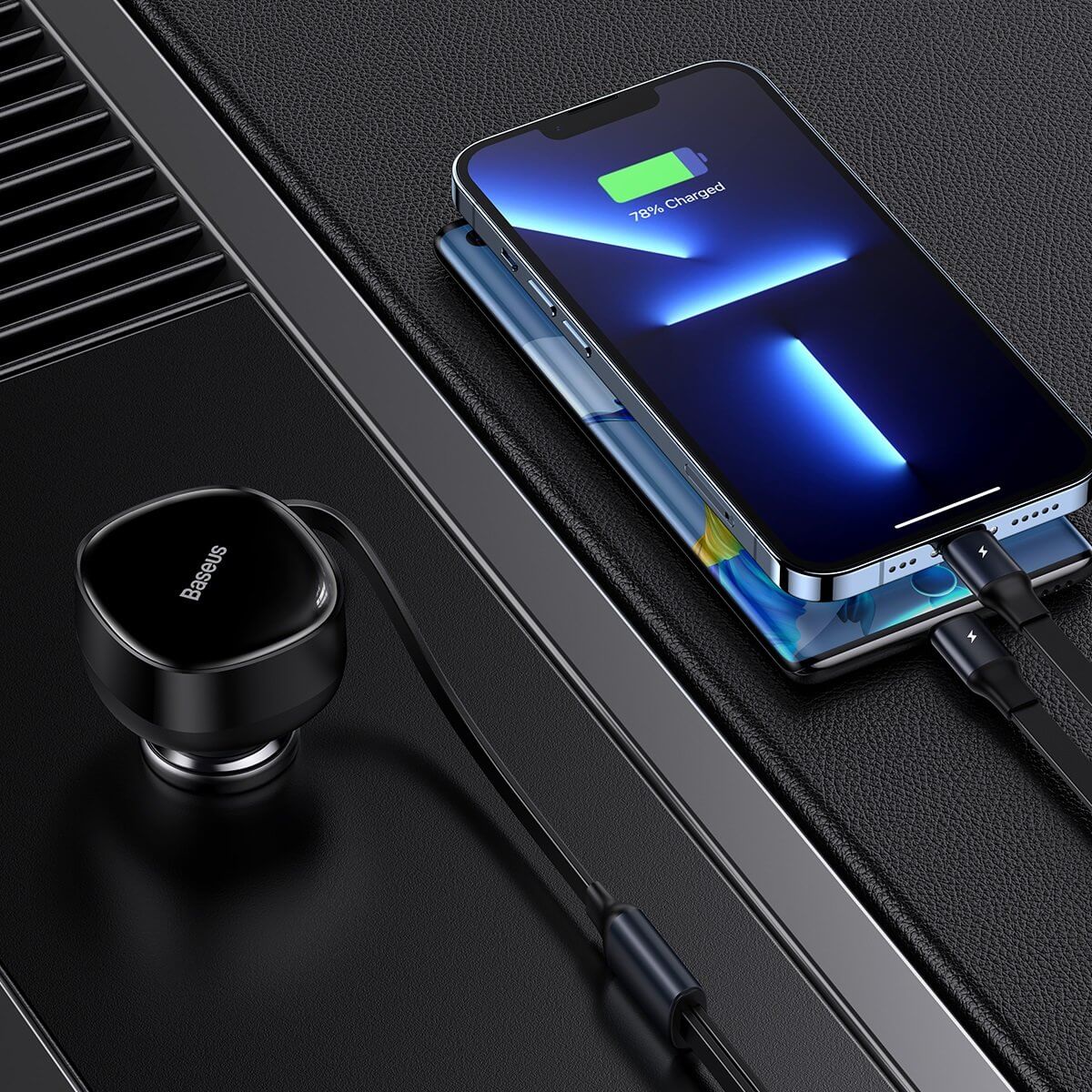 Baseus Enjoyment Retractable 2 - in - 1 Fast Car Charger Φορτιστής Αυτοκινήτου με Ενσωματωμένα Καλώδια Lightning και Type - C 30W - Black - CGTX000001