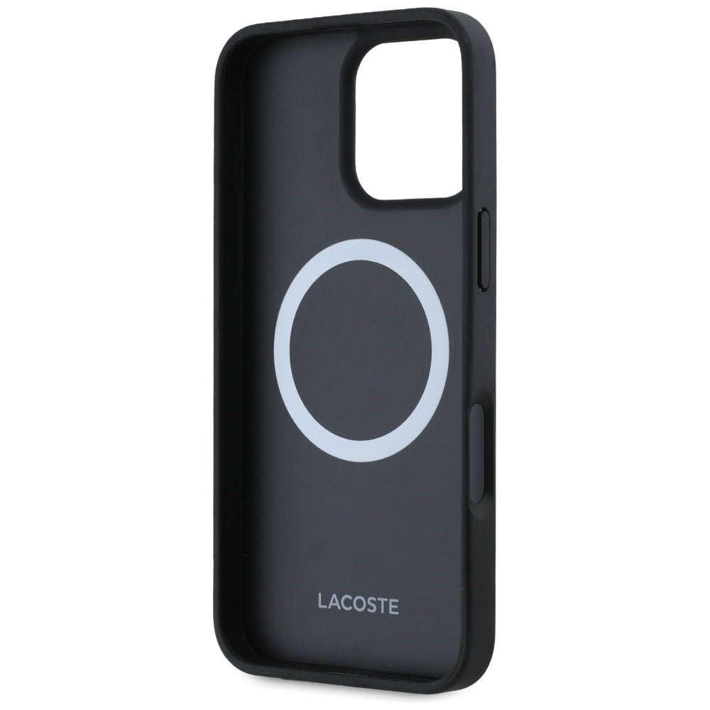 Lacoste iPhone 16 Pro Max - Σκληρή Θήκη με Πλαίσιο Σιλικόνης και Λουράκι - Iconic Petit Pique Crossbody Cord MagSafe - Black