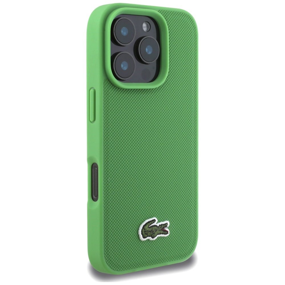 Lacoste iPhone 16 Pro Max - Σκληρή Θήκη με Πλαίσιο Σιλικόνης και Λουράκι - Iconic Petit Pique Crossbody Cord MagSafe - Green