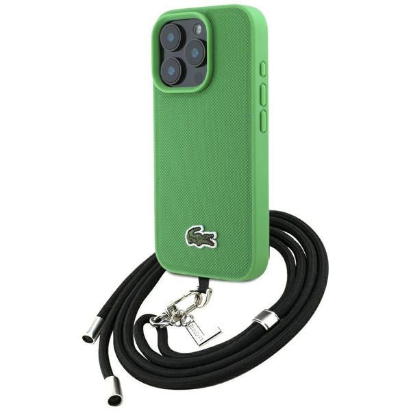 Lacoste iPhone 16 Pro Max - Σκληρή Θήκη με Πλαίσιο Σιλικόνης και Λουράκι - Iconic Petit Pique Crossbody Cord MagSafe - Green